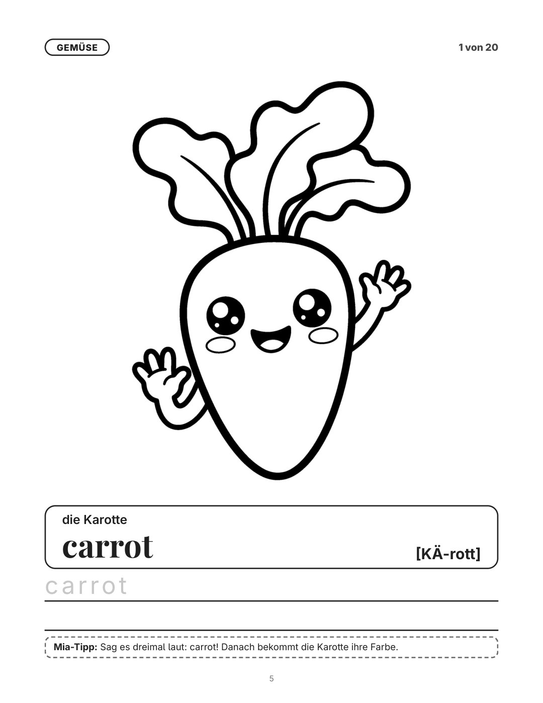 Gemüse 1 zum Ausmalen: die Karotte, carrot