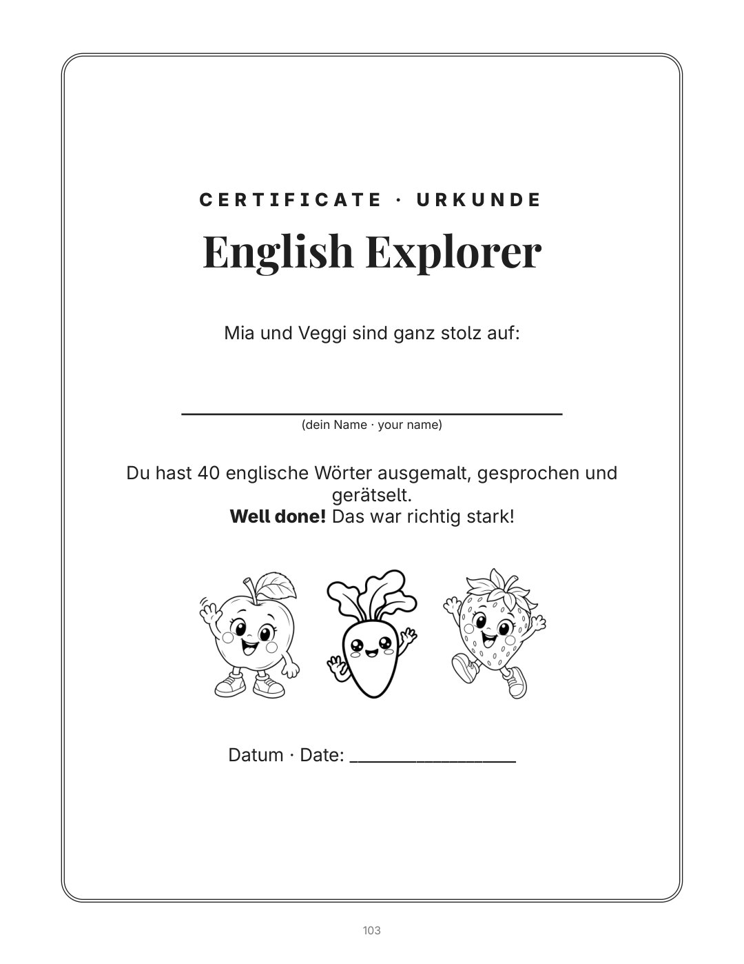 Certificate · Urkunde: English Explorer