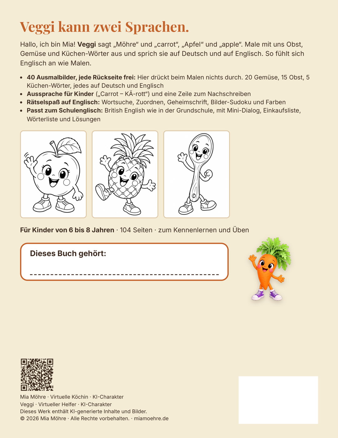 Englisch lernen mit Mia Möhre · Obst & Gemüse: Rückseite