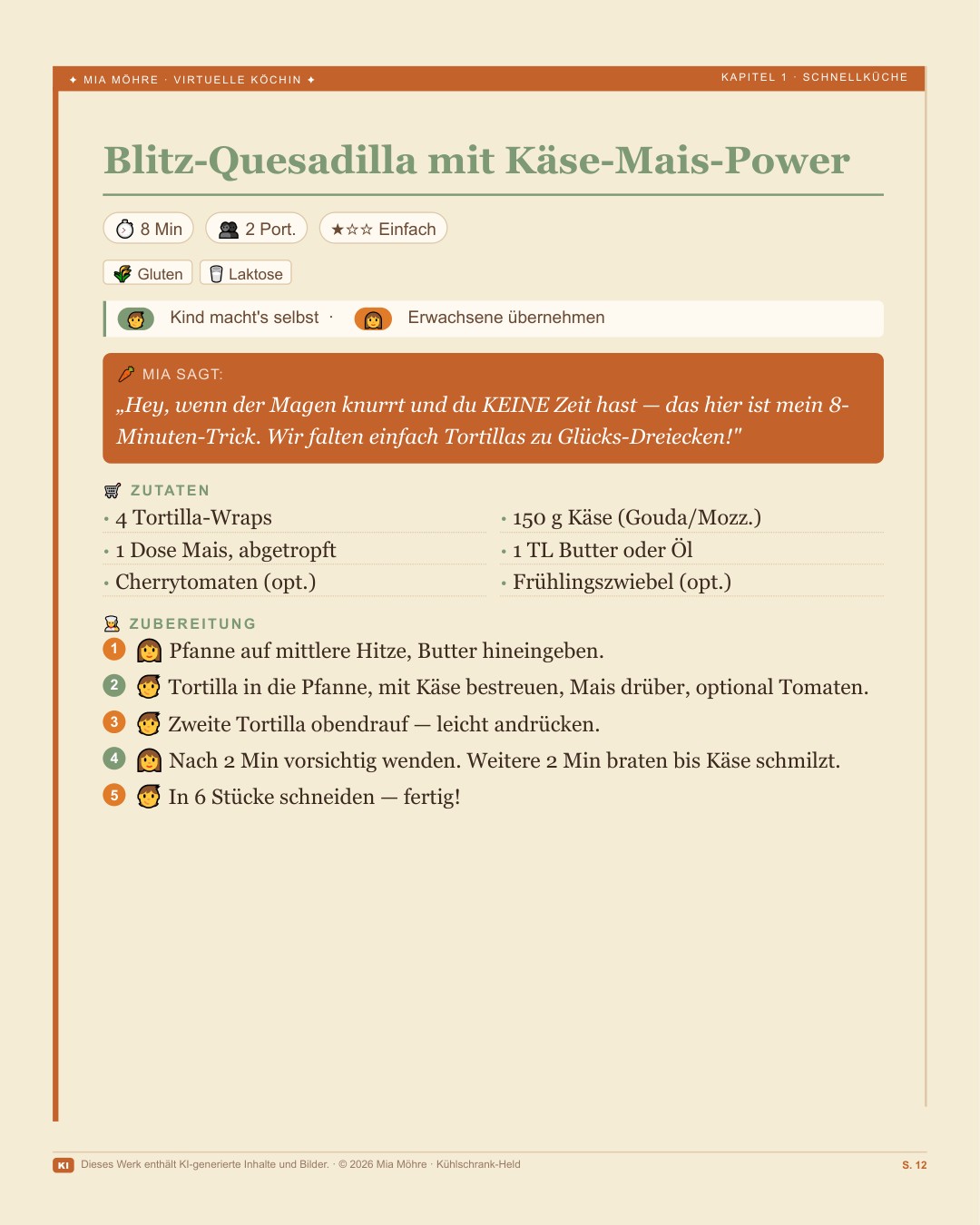 Rezeptseite — Blitz-Quesadilla mit Käse-Mais-Power, Kategorie Schnellküche