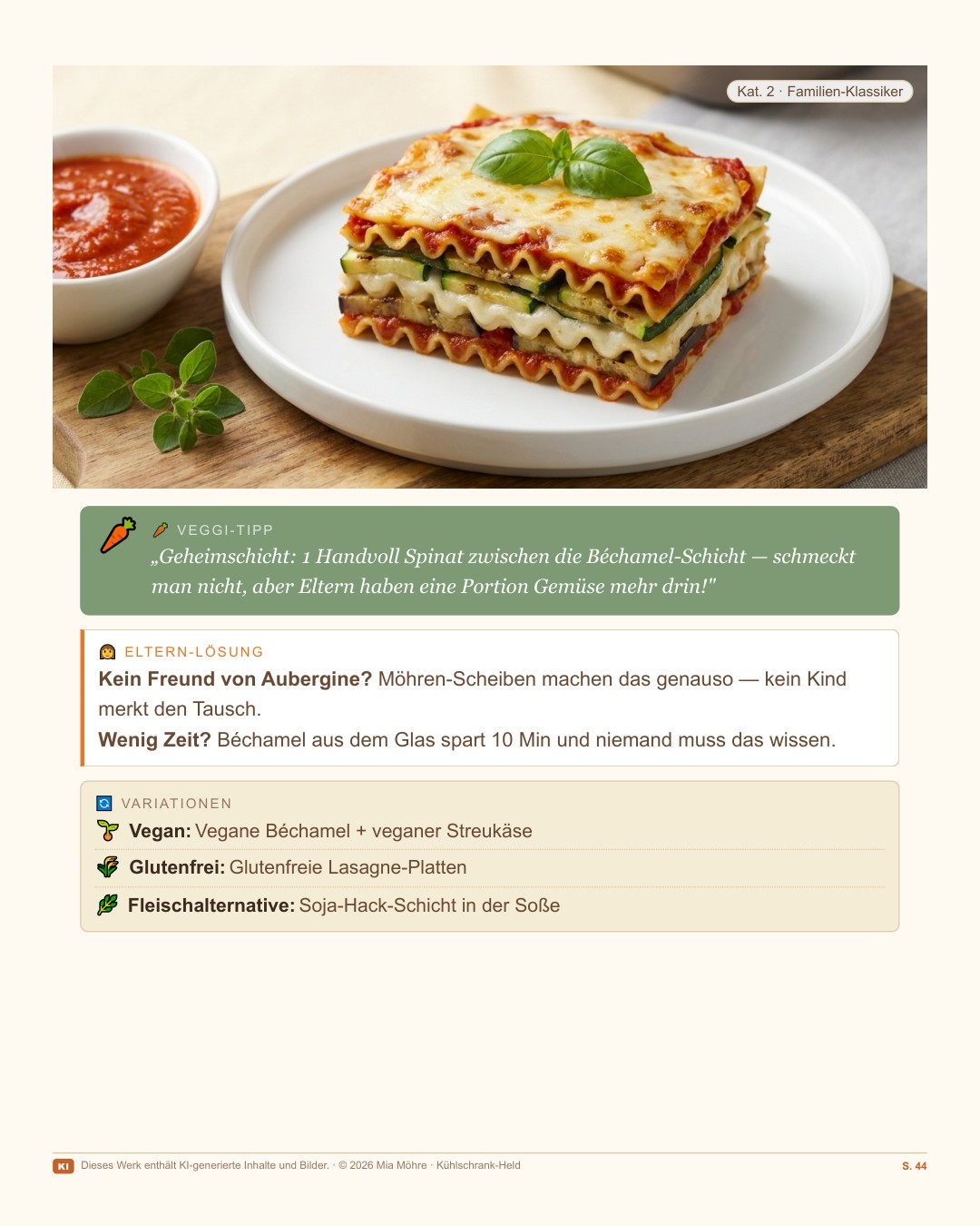 Gerichtsfoto — fertige gold-cremige Veggie-Lasagne