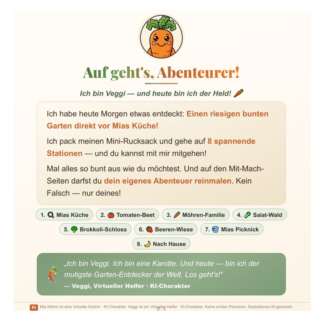 Auf geht's, Abenteurer! — Veggi begrüßt dein Kind