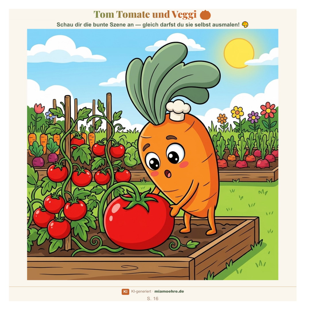 Kostprobe: eine bunte Szene zum Anschauen — Tom Tomate und Veggi
