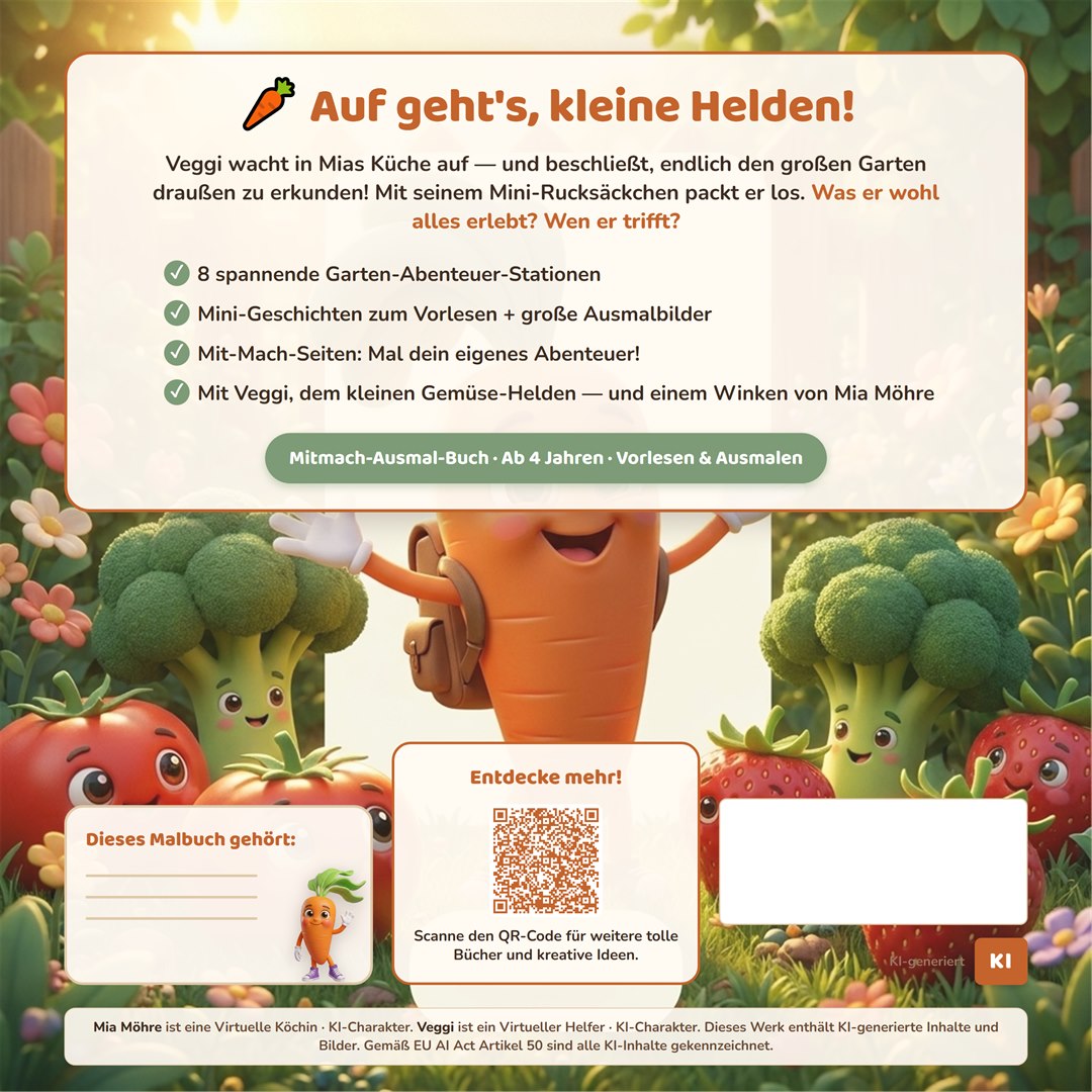 Backcover: Veggis großes Garten-Abenteuer — mit Mia Möhre und Veggi