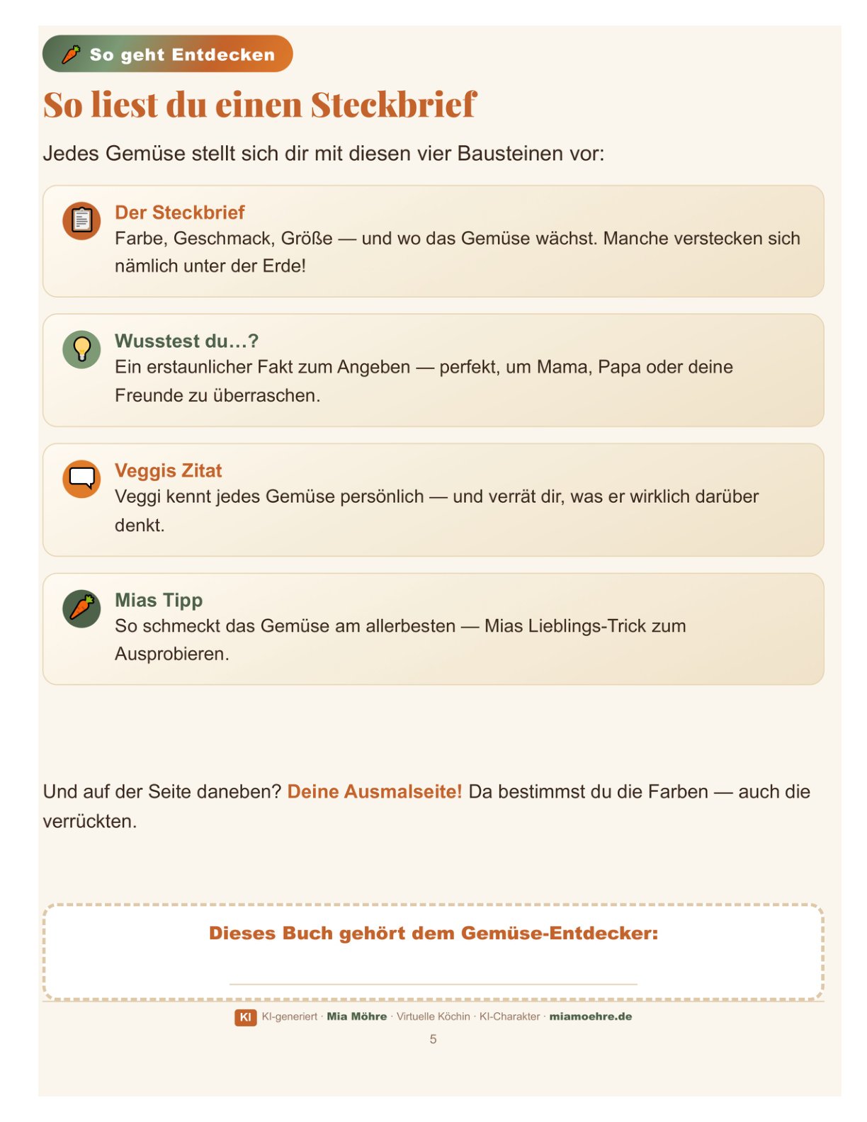So liest du einen Steckbrief — die Anleitung mit Farbe, Geschmack, Größe und Veggis Zitat