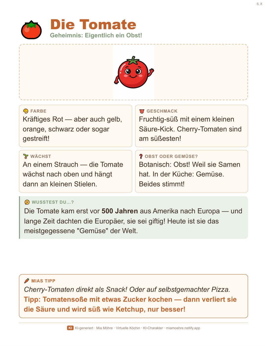 Steckbrief — Die Tomate, mit Fakten und Wusstest-du-Tipp