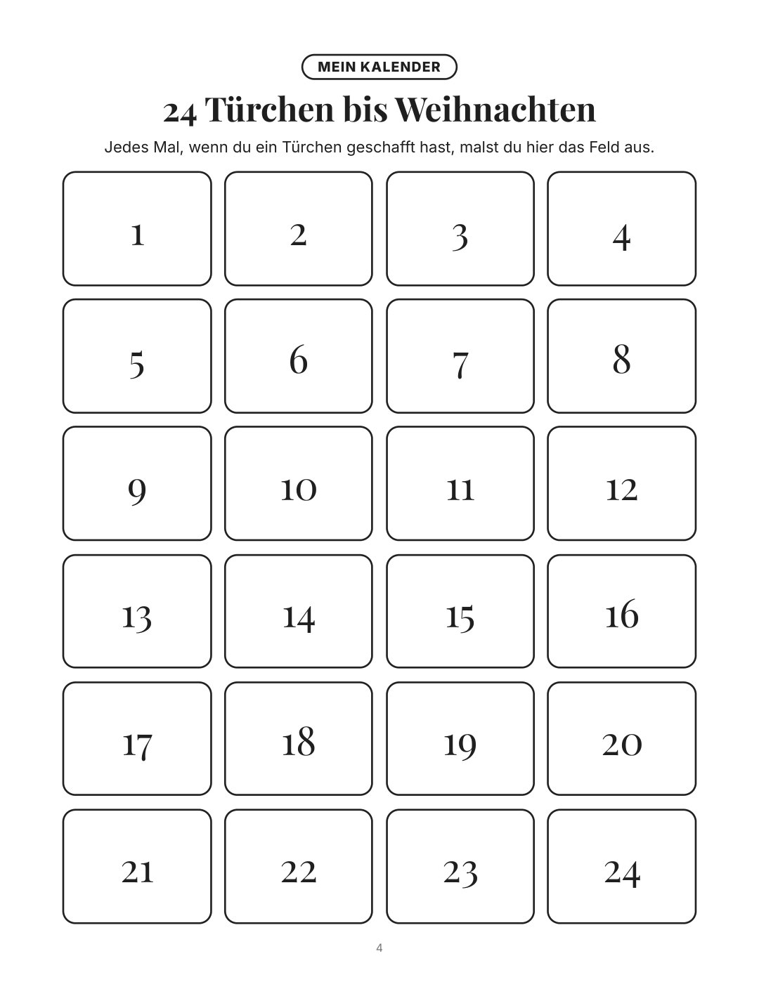 Mein Kalender: 24 Türchen zum Abhaken bis Weihnachten