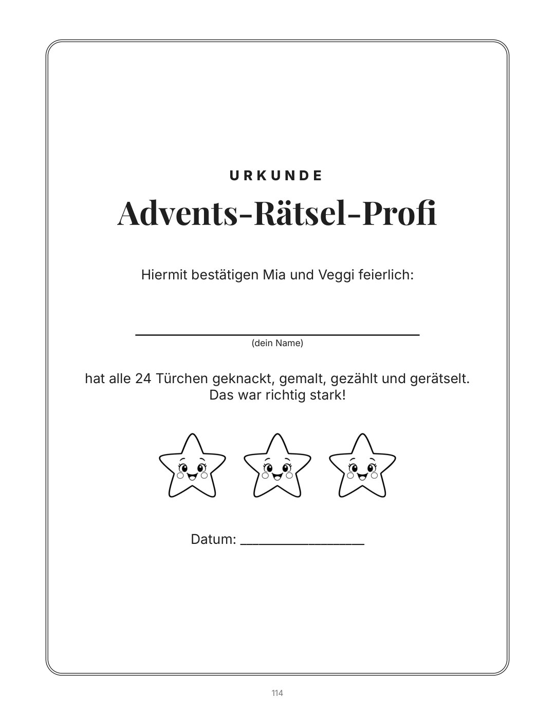 Die Urkunde für echte Advents-Rätsel-Profis