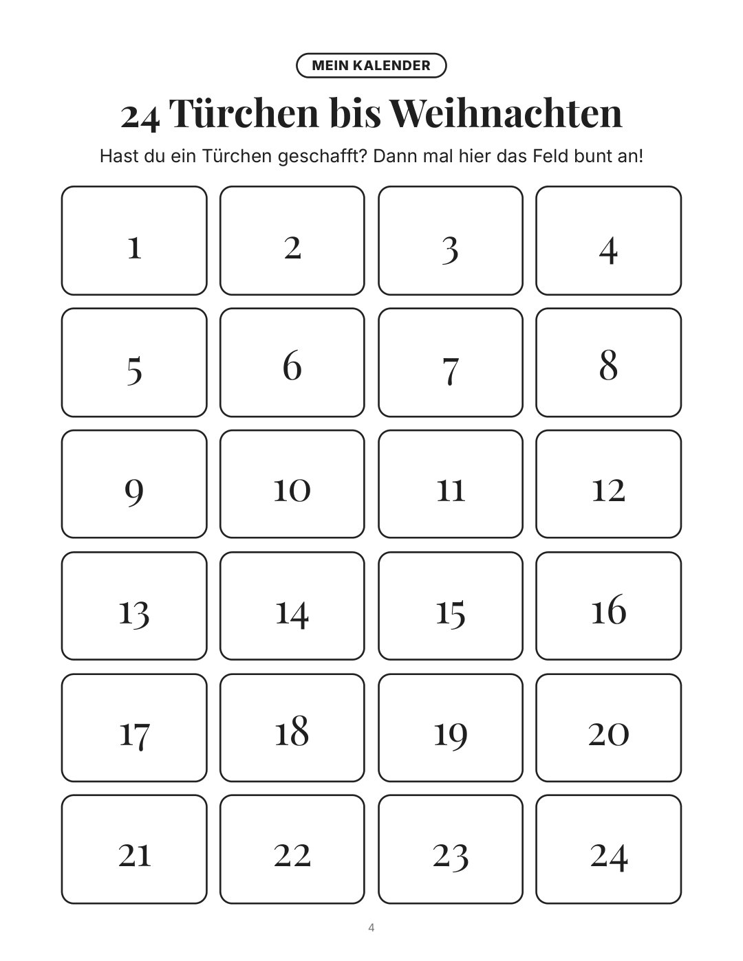 Mein Kalender: 24 Türchen bis Weihnachten