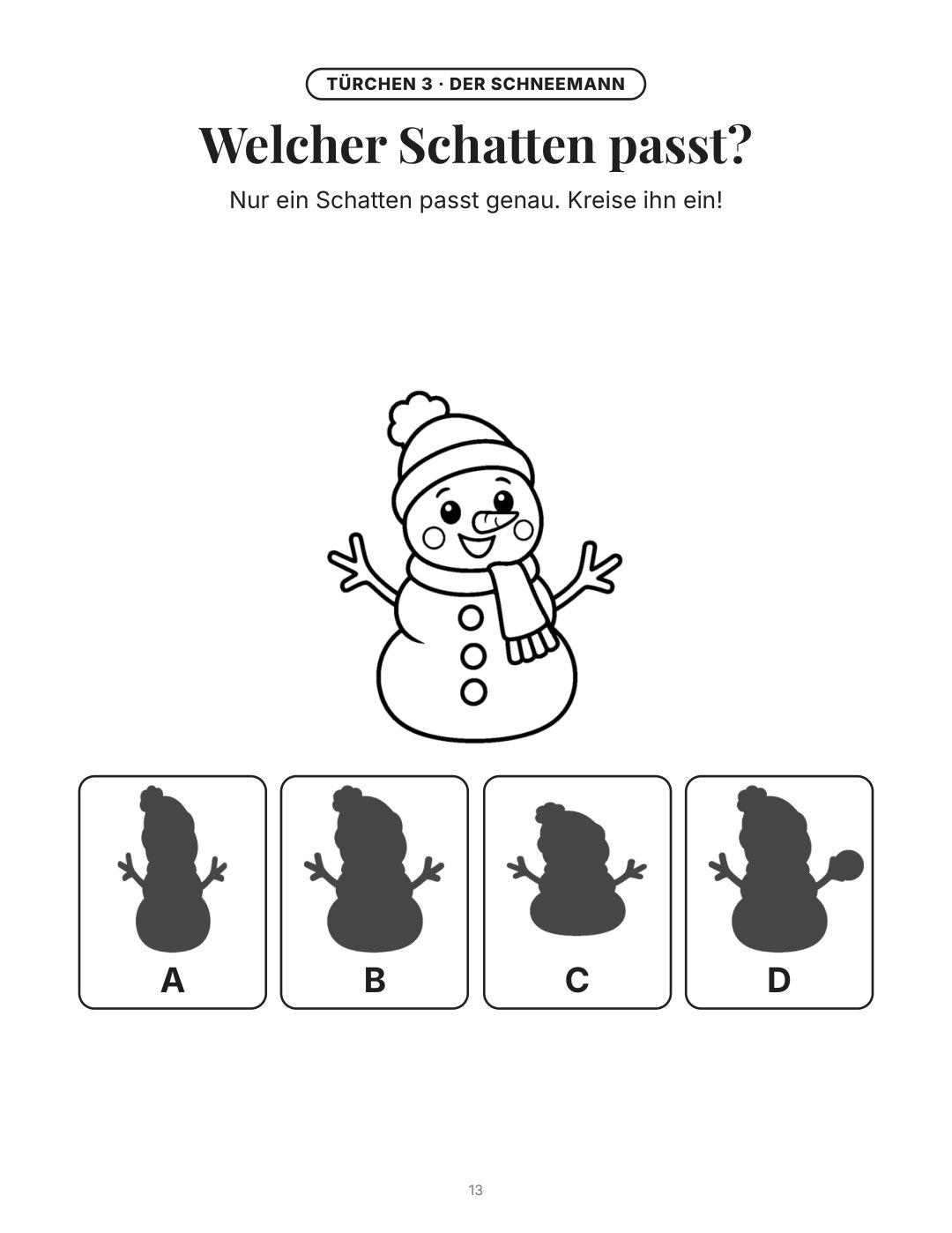Türchen 3: Welcher Schatten passt zum Schneemann?
