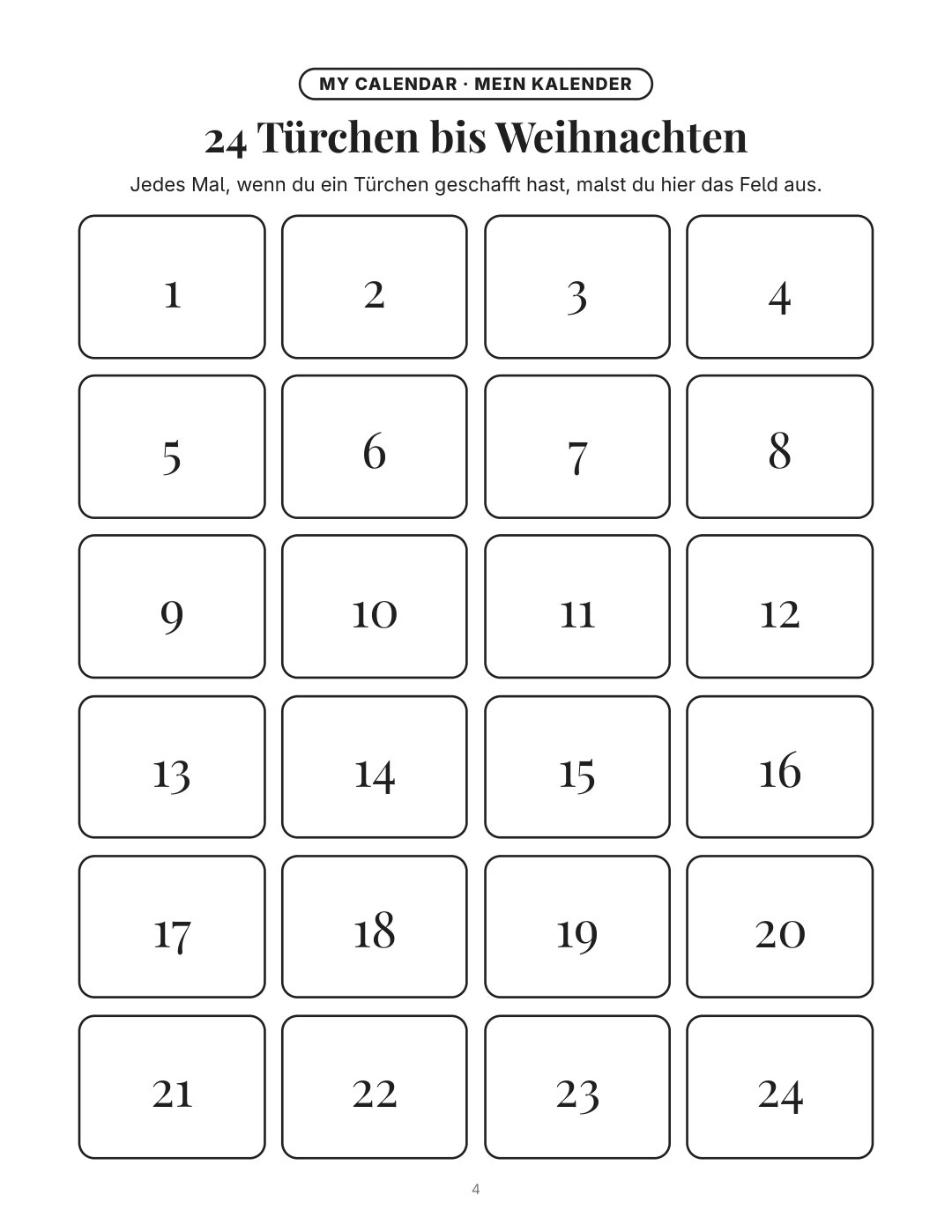 My calendar · Mein Kalender: 24 Türchen