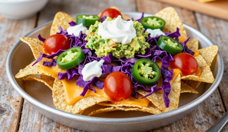 Bunte Regenbogen-Gemüse-Nachos